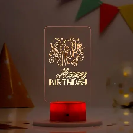 Happy Birthday Brown Base LED Lamp (Personalised With Name)